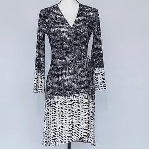 BCBG MAXAZRIA Adele Women's Printed Black White Wrap Dress Size Small